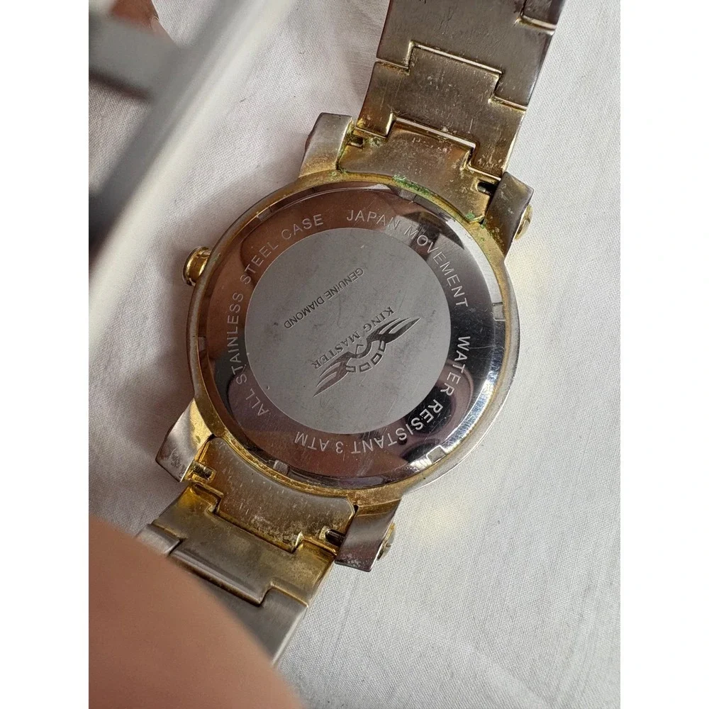 King Master Men's Gold Tone Stainless Steel Watch Genuine Diamond Accents